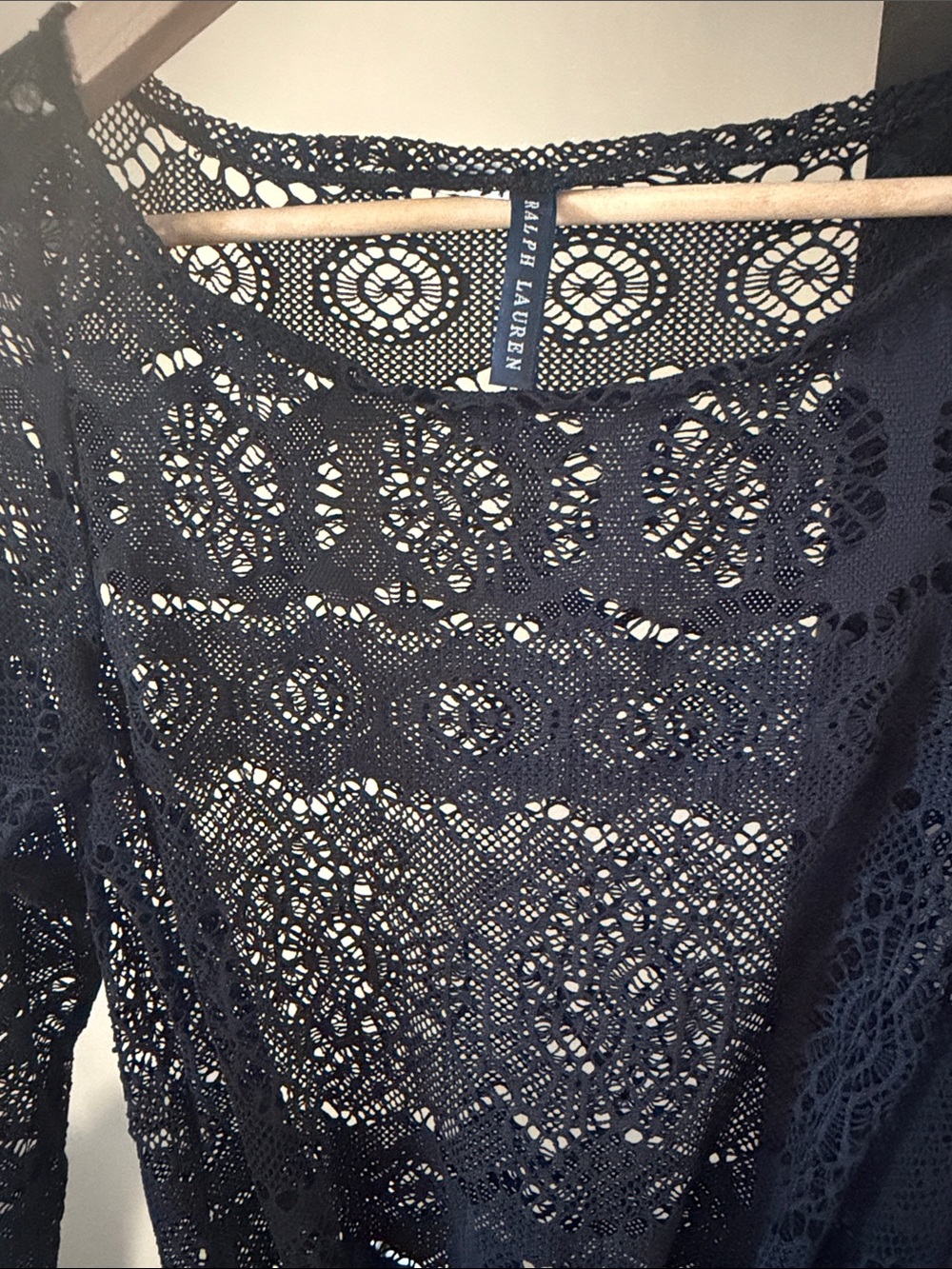 Ralph Lauren Black Crochet Lace Long-Sleeve Dress Swim Cover-Up Size M - Picture 4 of 4